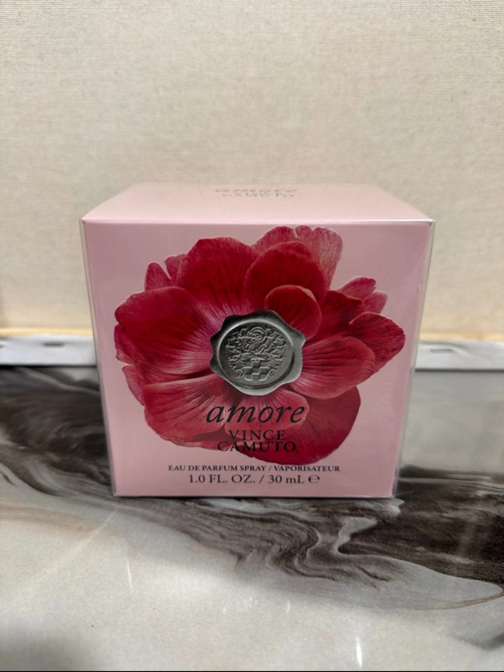 Vince Camuto Amore Pink Box with Red Floral Accent